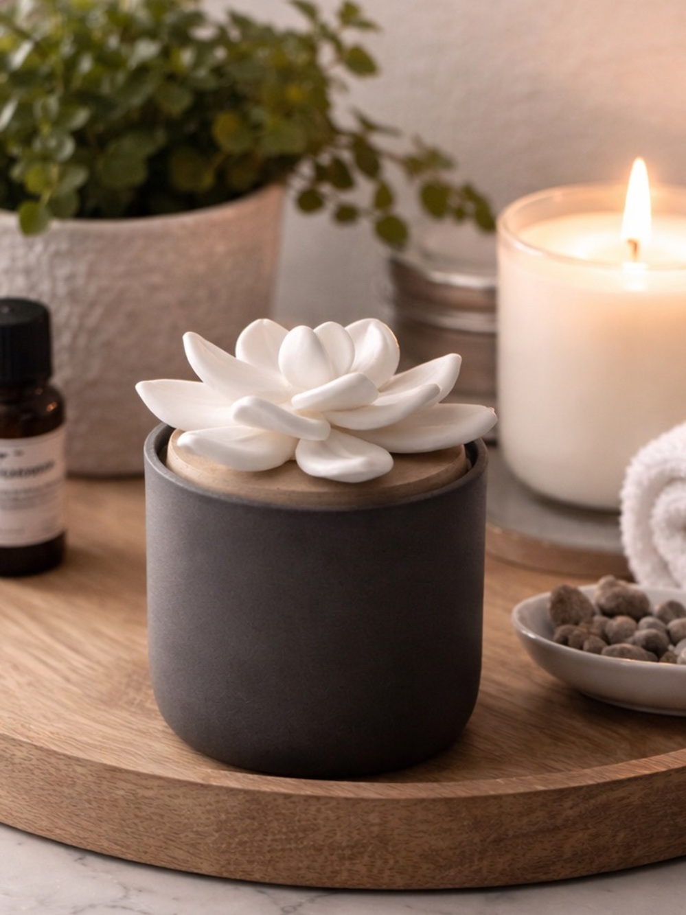 Edens Garden Ceramic Lotus Bloom Diffuser | Charcoal Aromatherapy Essential Oil